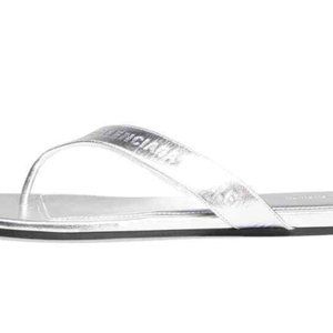 $575 Balenciaga Metallic Thong Flat Sandals Silver Size 38.5 8.5 US